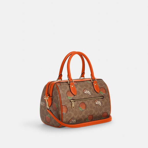 Rowan Satchel Bag In Signature Canvas With Orange Print - Picture 3 of 6